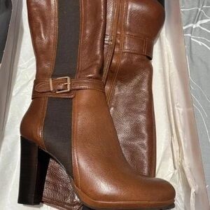 Chic Brown Leather Heeled Boots